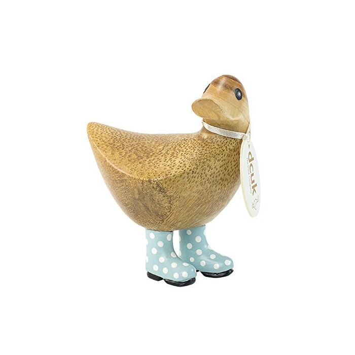 DCUK Natural Wooden Duck Spotted Welly Boots (Blue)-1
